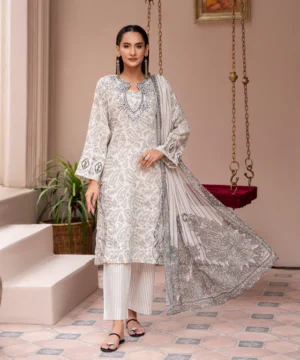 3PC Printed Embroidered Suit